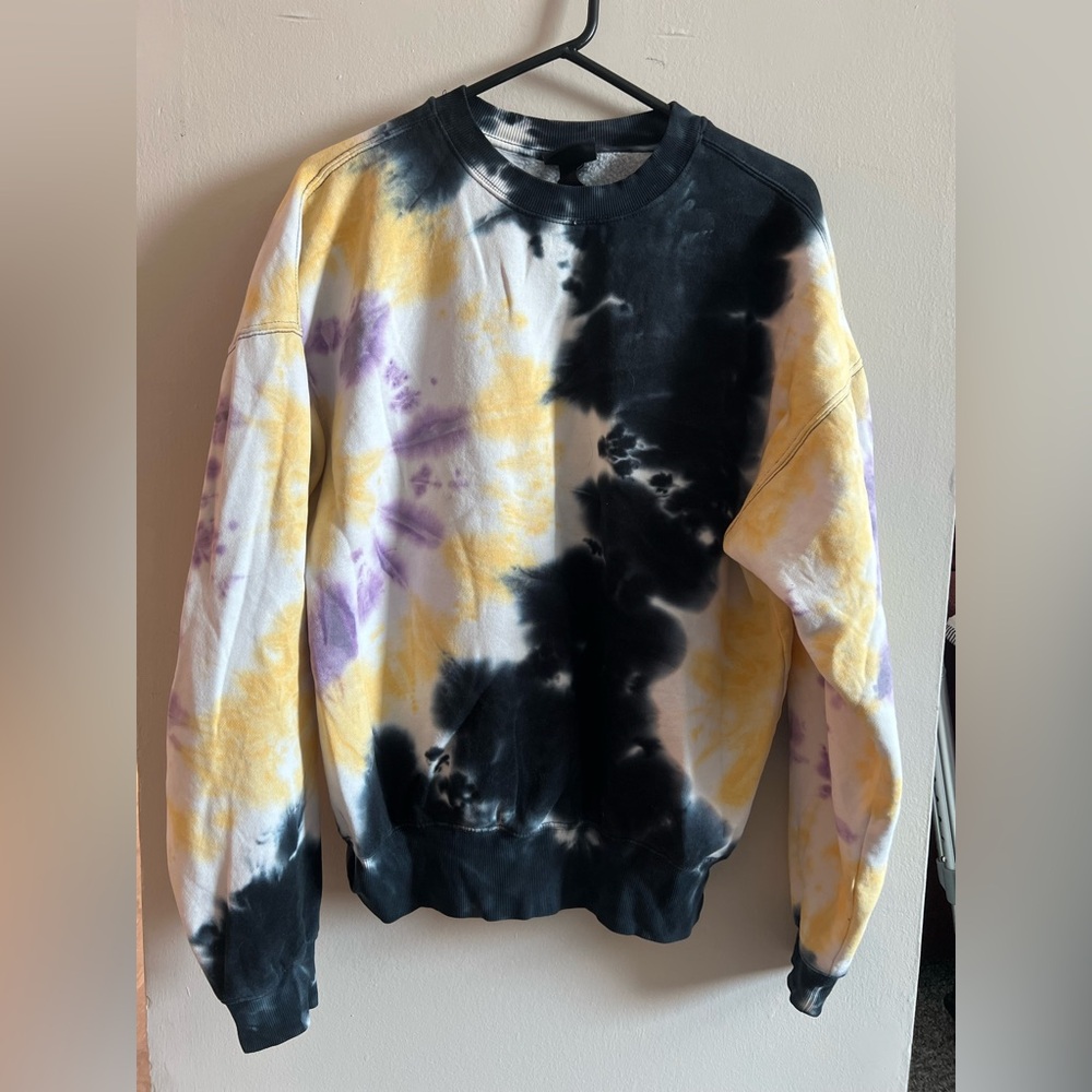 H&M Black, Yellow, and Purple Tie-Dye Crewneck Sweater